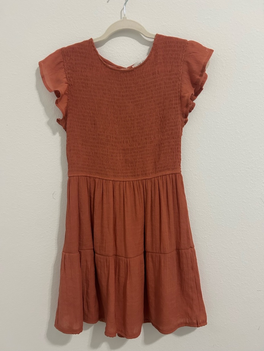 Girls Rust Tiered Smocked Bodice Dress